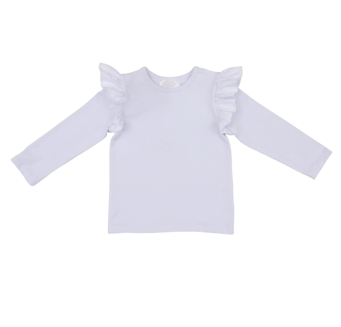 White L/S Ruffle Tee