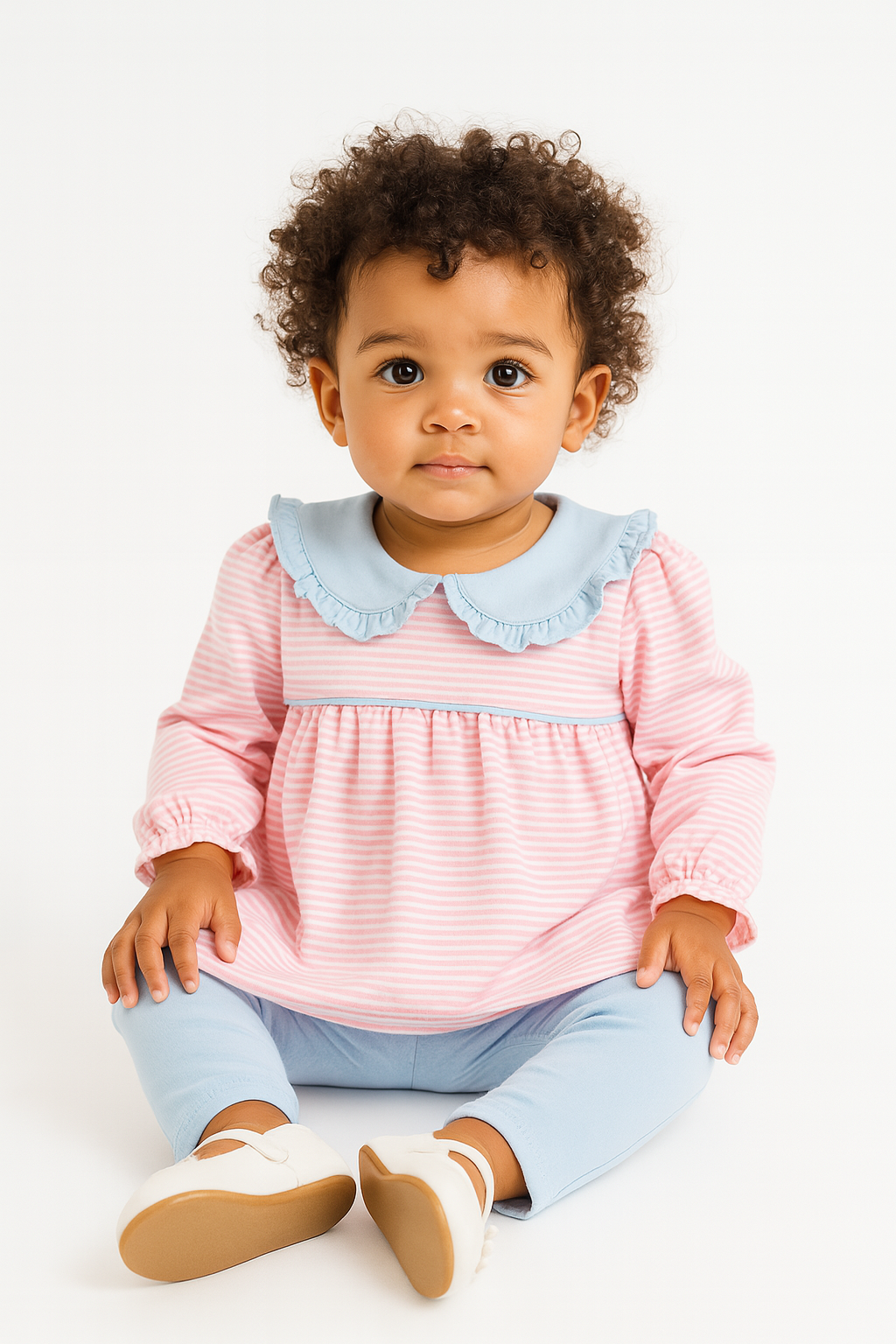 Pink Stripe with Blue Ruffle Collar Set