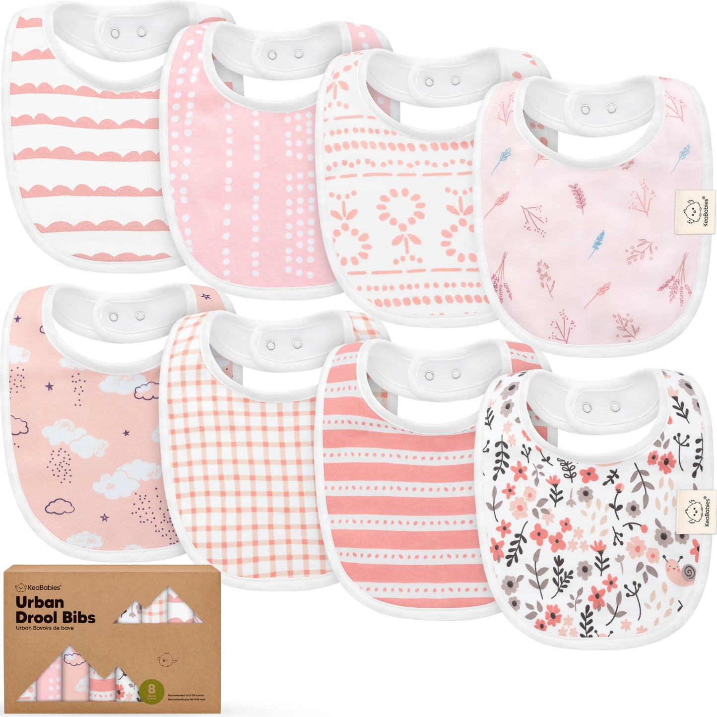 8-pack Urban Drool Bibs for Teething Baby Girls
