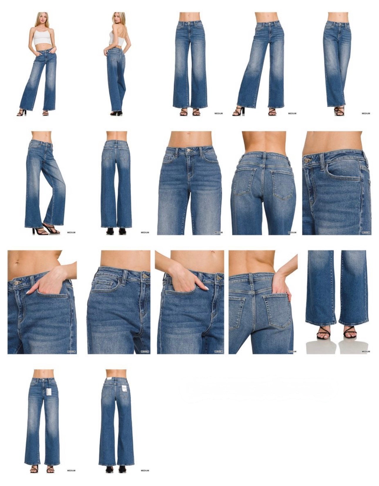 High Waist Straight Leg Medium Wash Denim Pants
