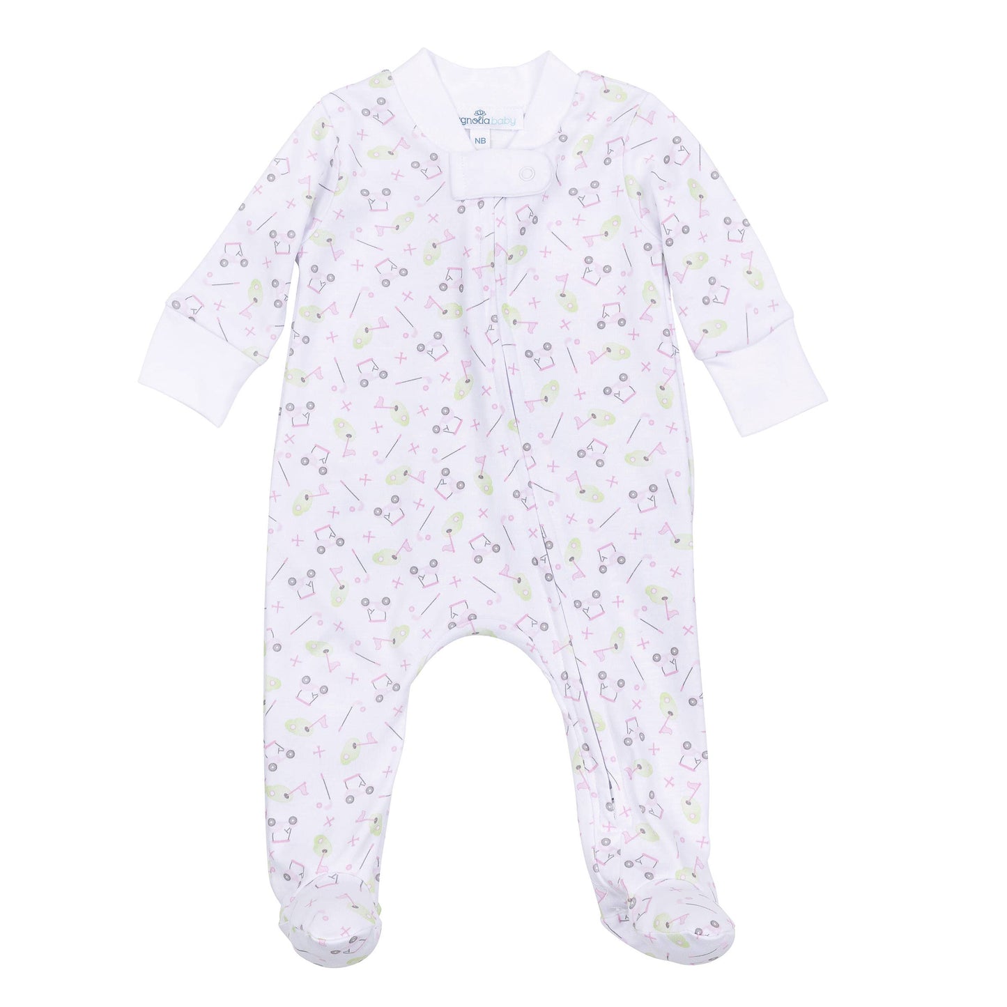Tiny Tee Time Print Zip Footie - Pink