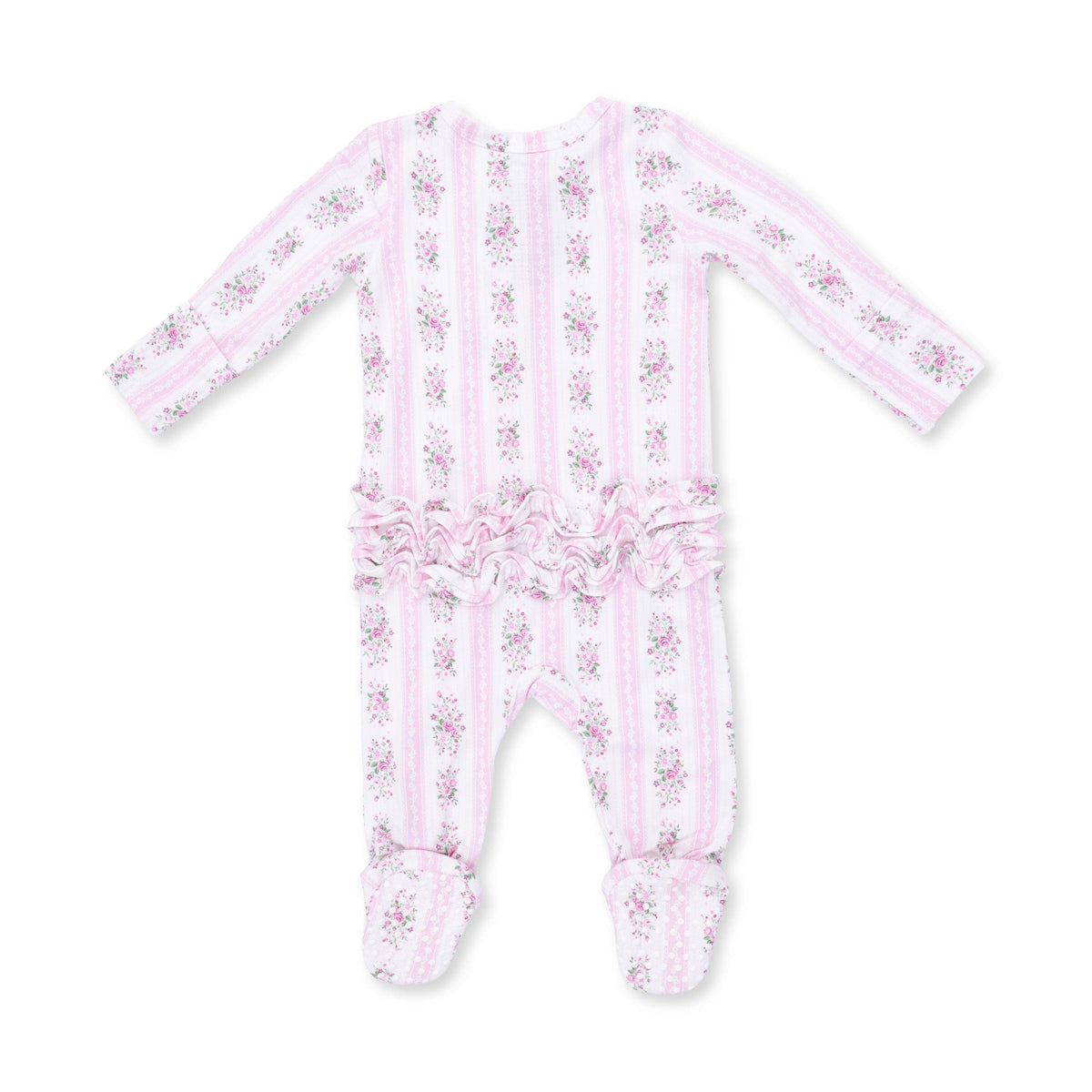 Bella Rose Stripe - 2 Way Ruffle Back Zipper Footie
