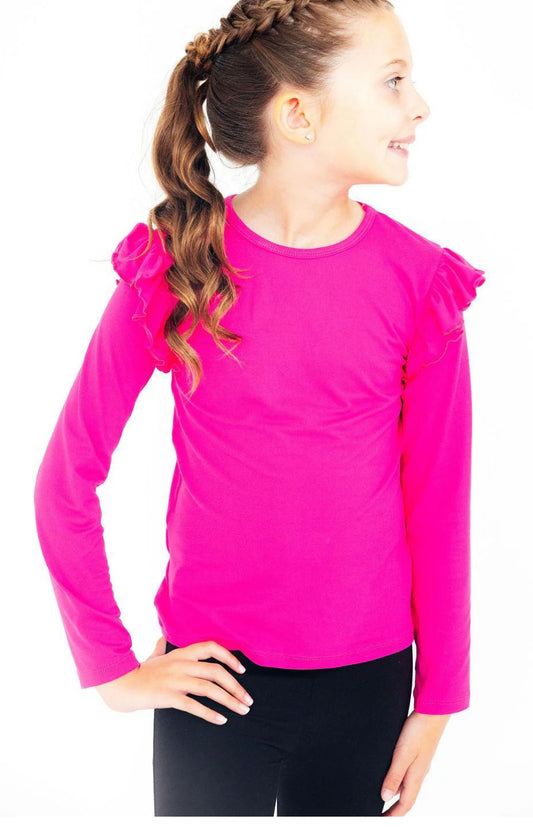 Hot Pink L/S Ruffle Tee