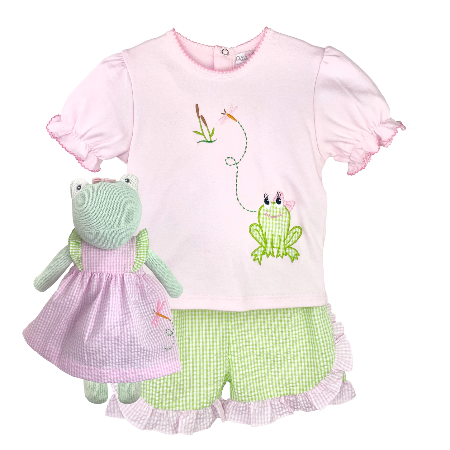 Shirt & Shorts Set with Frog Applique and Embroidery