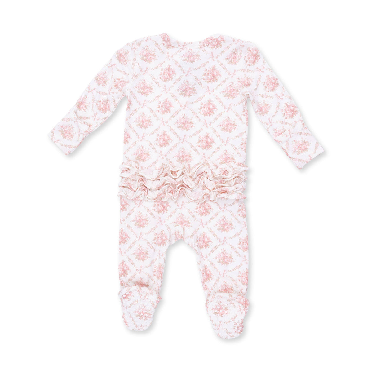 Rose Bow Lattice - 2 Way Ruffle Back Zipper Footie