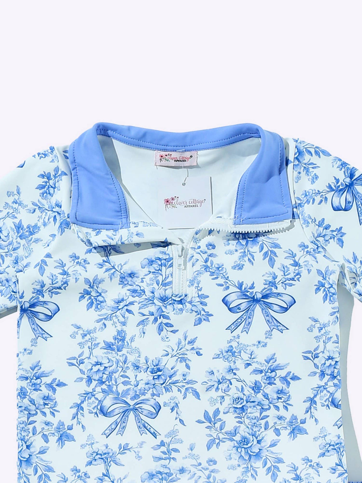Blue Floral & Bows  Girls Quarter Zip Skort Set