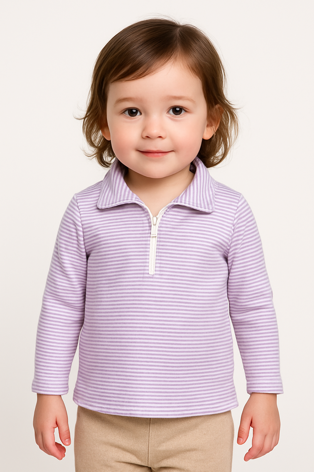 Purple and White Stripe Quarter Zip Pullover