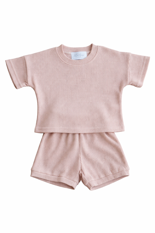 Lillie Organic Waffle Short Set - Blush