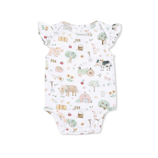 Cute Farm Animals Pink - Ruffle Sleeve Bodysuit