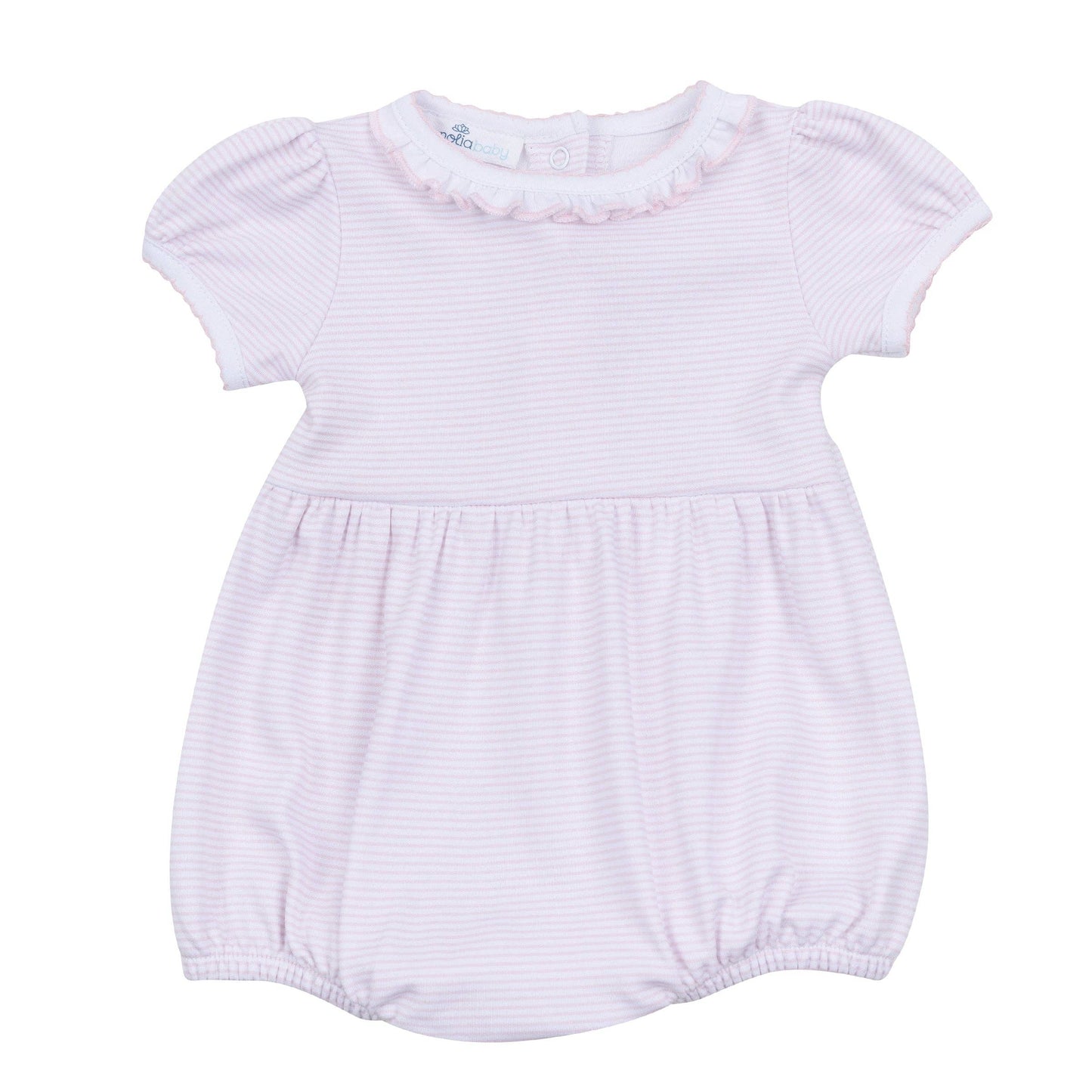 Mini Stripes Ruffle Short Sleeve Bubble - Pink