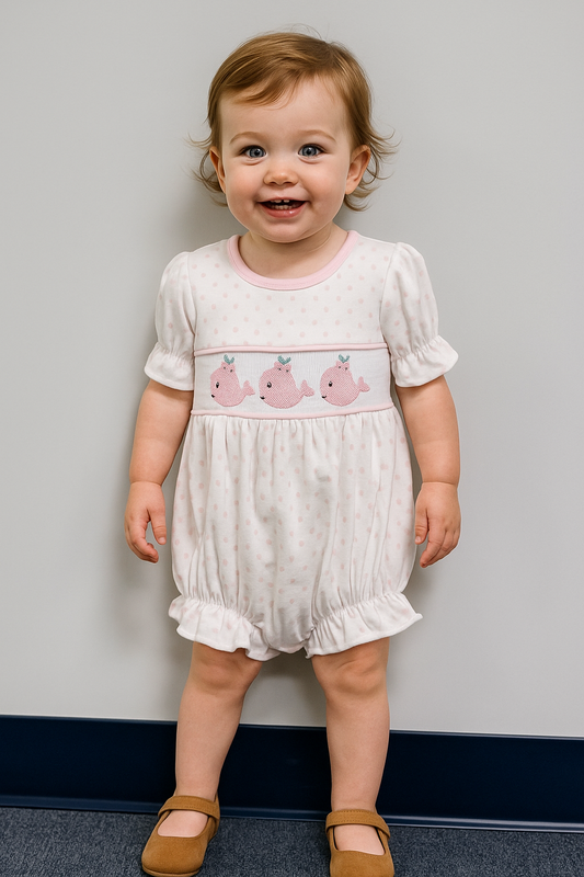 Pink Whale Smocked Bubble