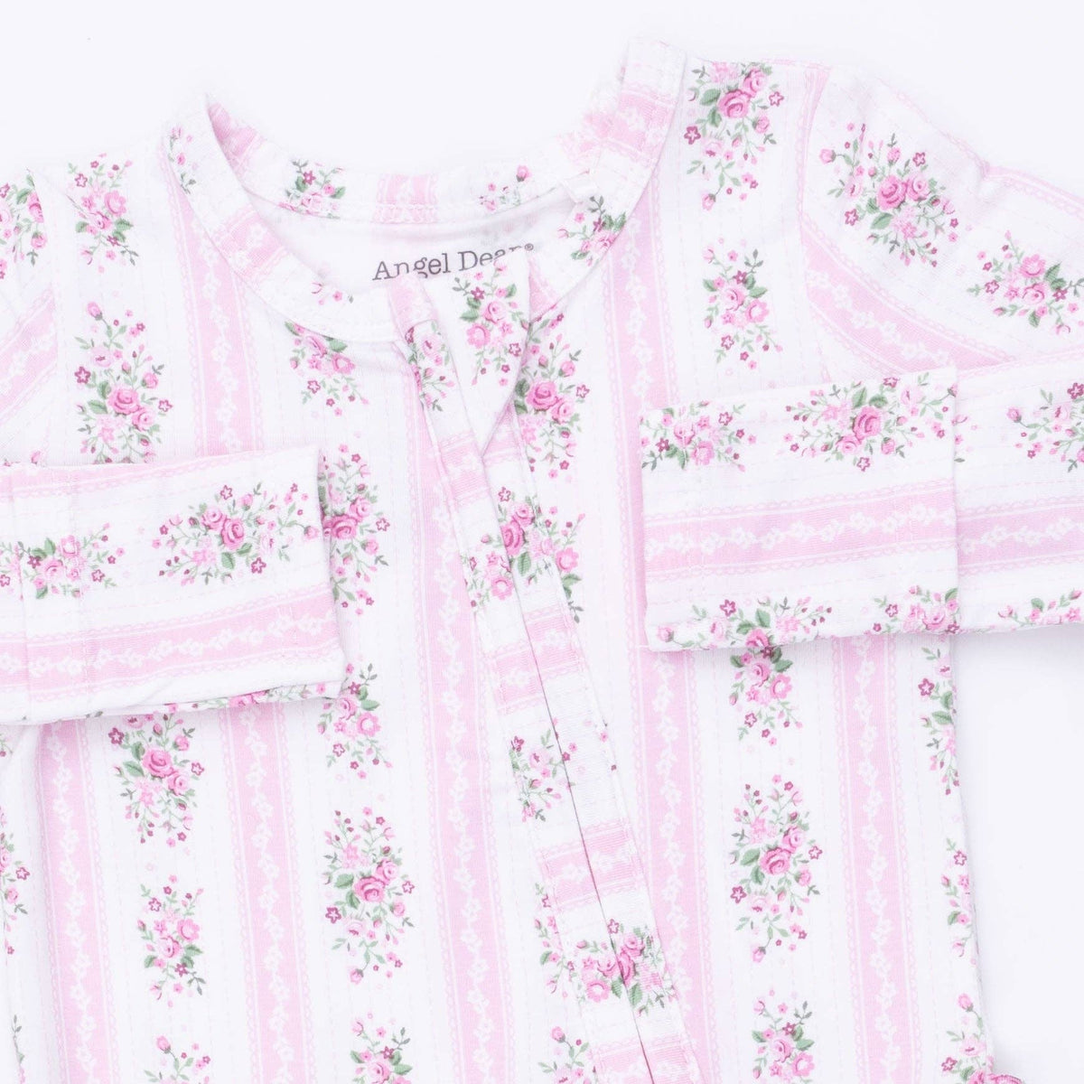 Bella Rose Stripe - 2 Way Ruffle Back Zipper Footie