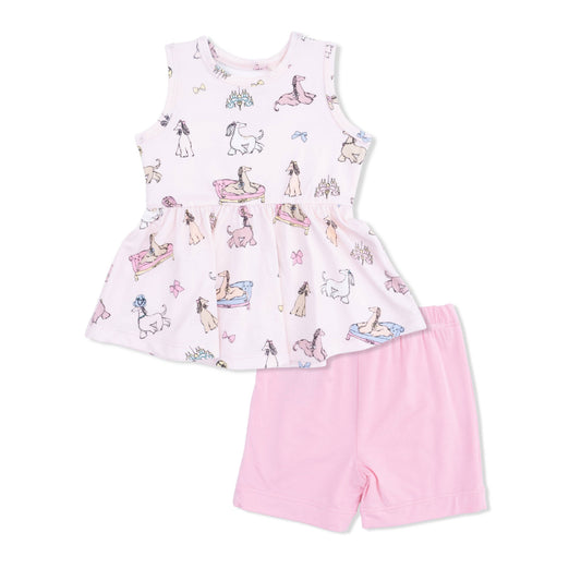 Fancy Hounds with Bows - Peplum Tank Top and Bike Short Set