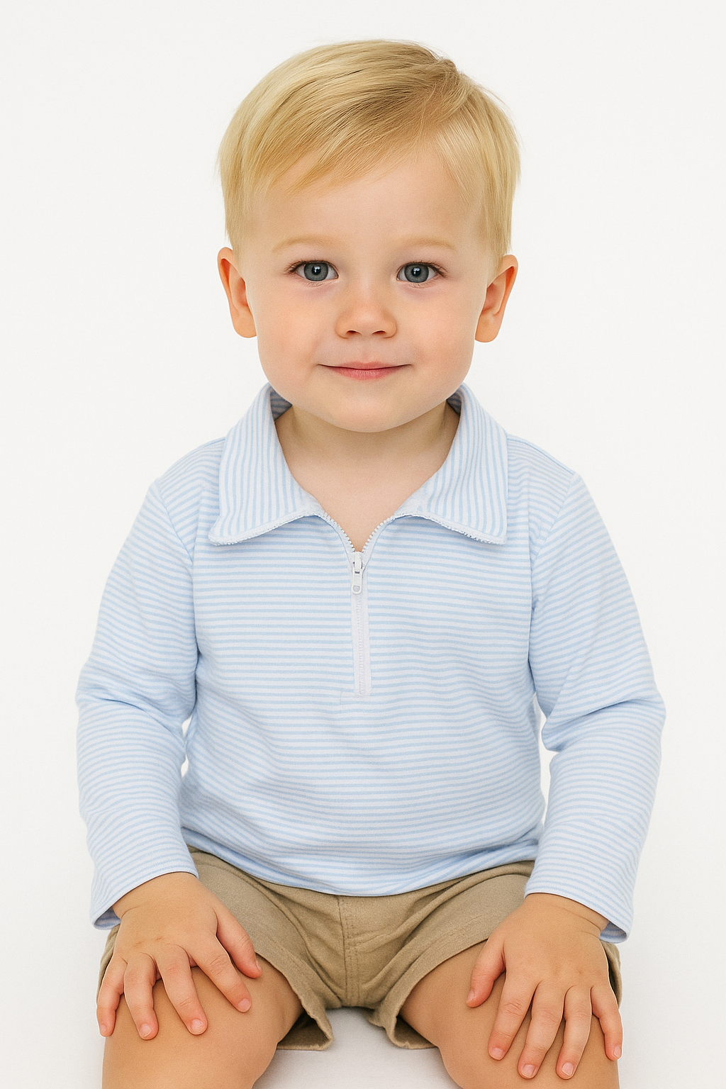 Blue and White Stripe Quarter Zip Pullover