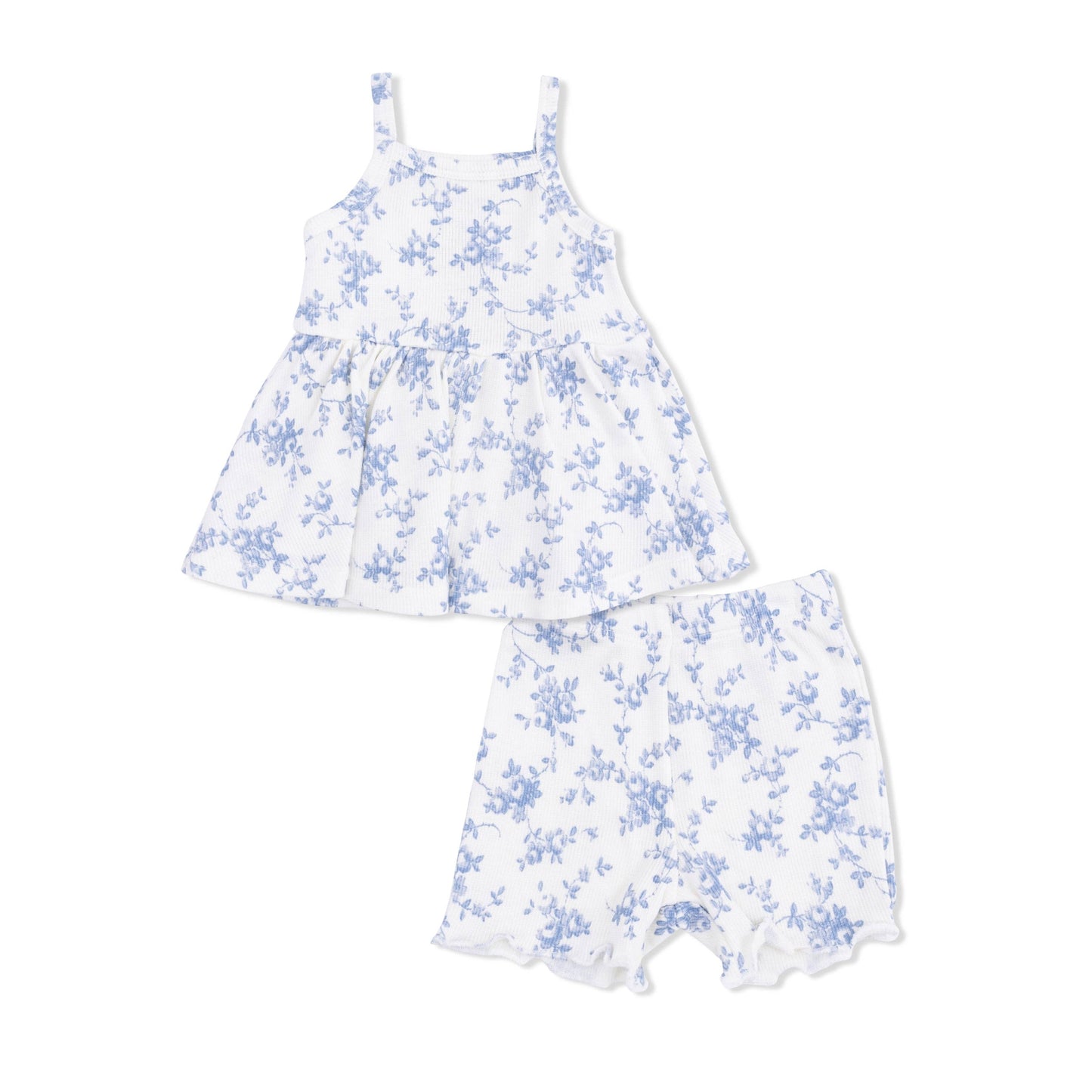 Baby Blue Vines Floral - Peplum Tank and Bike Short Set