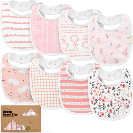 8-pack Urban Drool Bibs for Teething Baby Girls