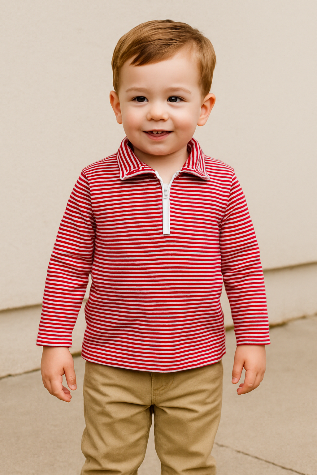 Red and White Stripe Quarter Zip Pullover