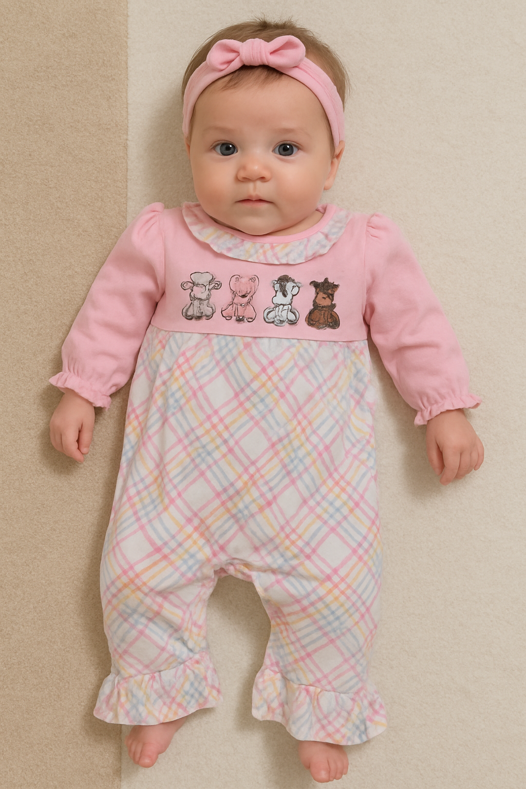 Pink Embroidered Farm Animals Romper