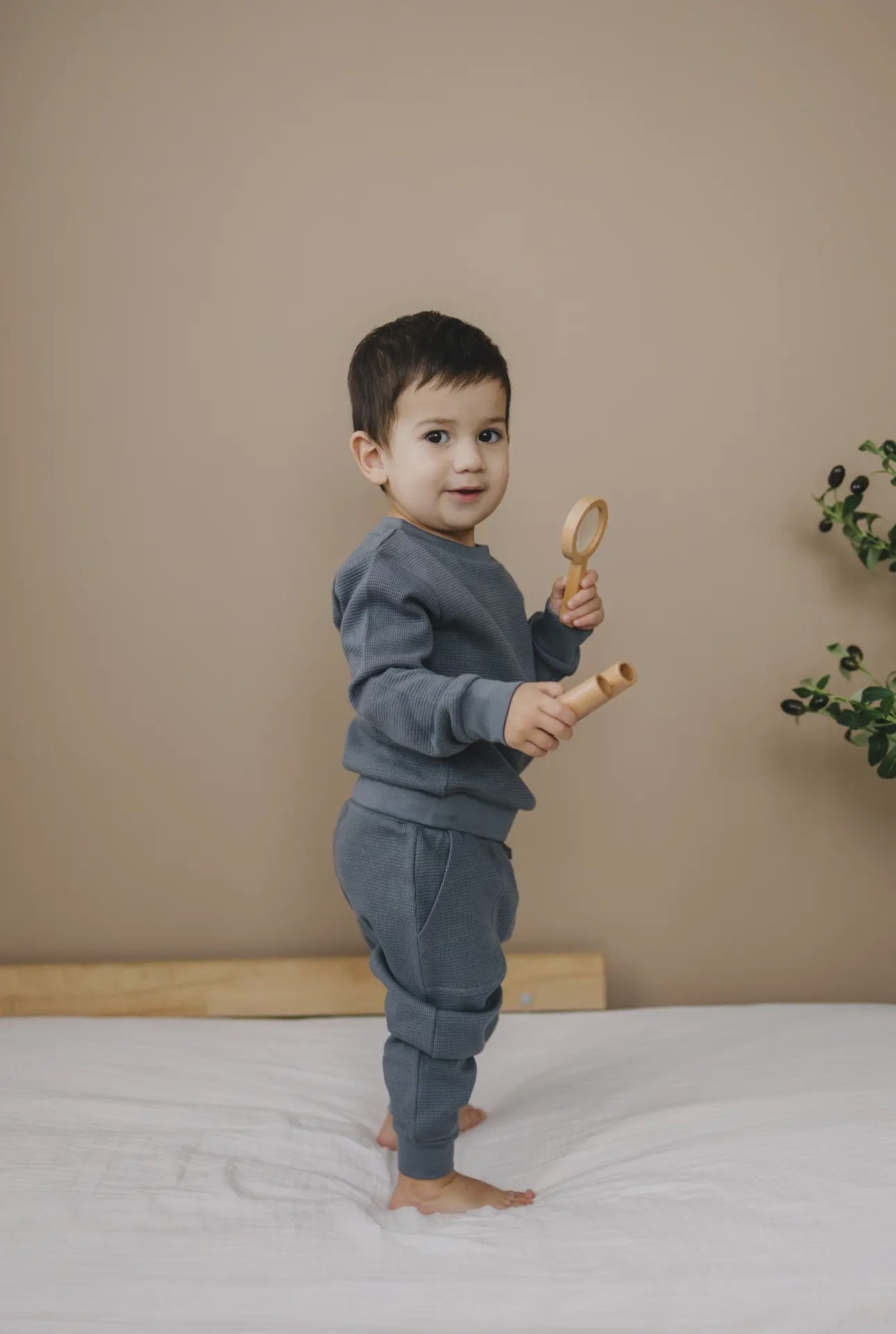Charcoal Organic Waffle Jogger Set