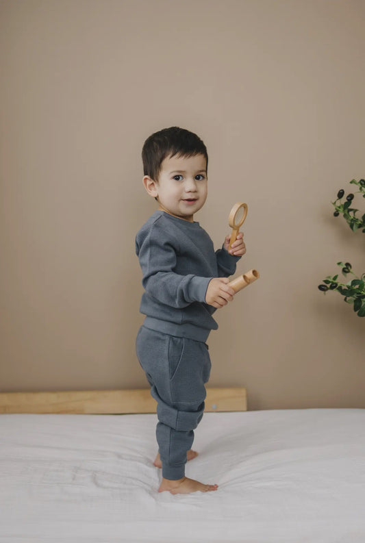 Charcoal Organic Waffle Jogger Set