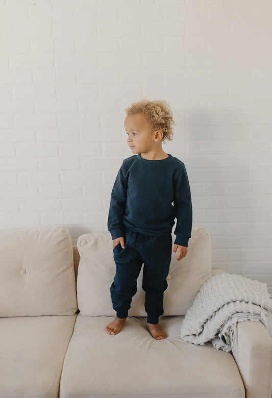 Dark Blue Sapphire Organic Waffle Jogger Set