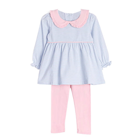 Blue Stripe with Pink Ruffle Collar Set