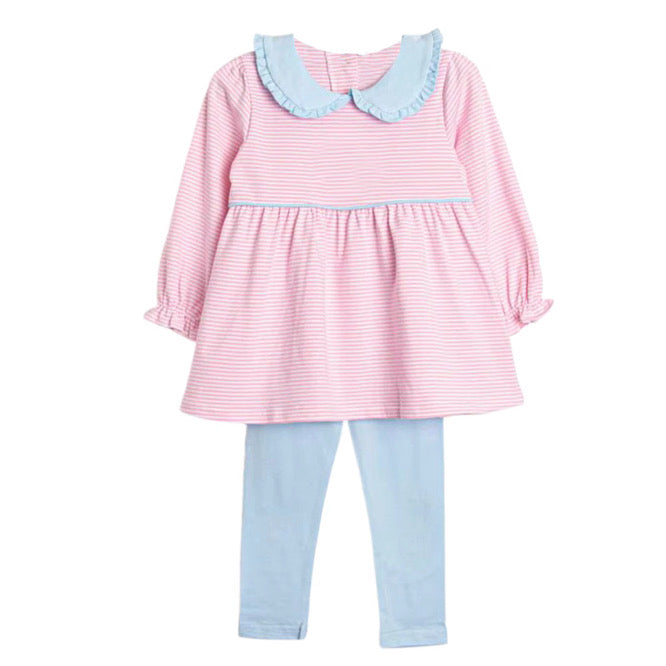Pink Stripe with Blue Ruffle Collar Set