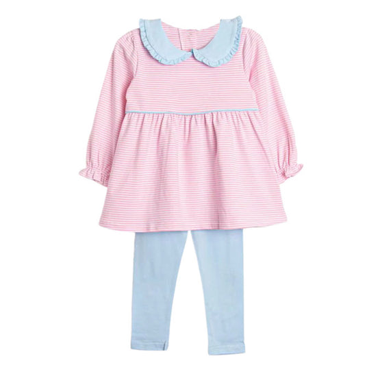 Pink Stripe with Blue Ruffle Collar Set
