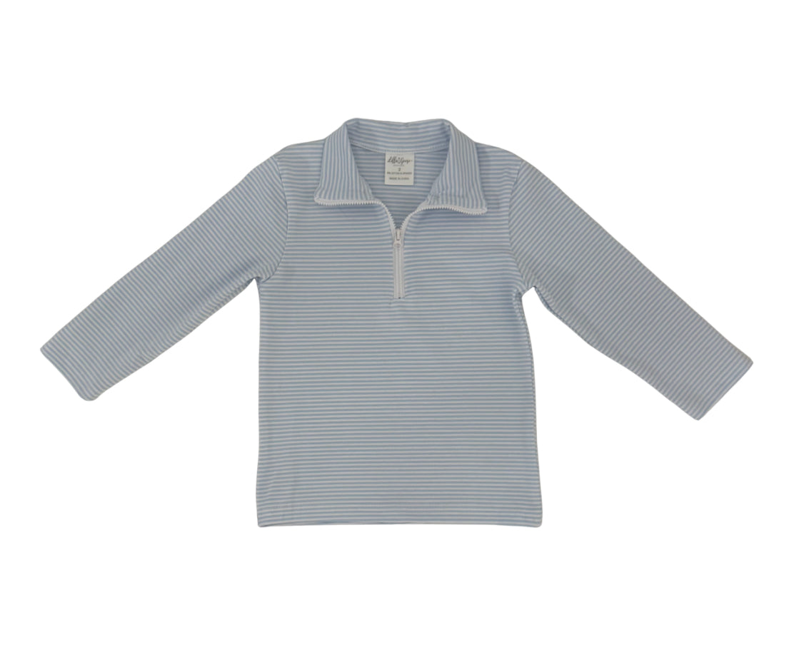 Blue and White Stripe Quarter Zip Pullover