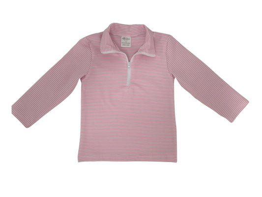 Pink and White Stripe Quarter Zip Pullover