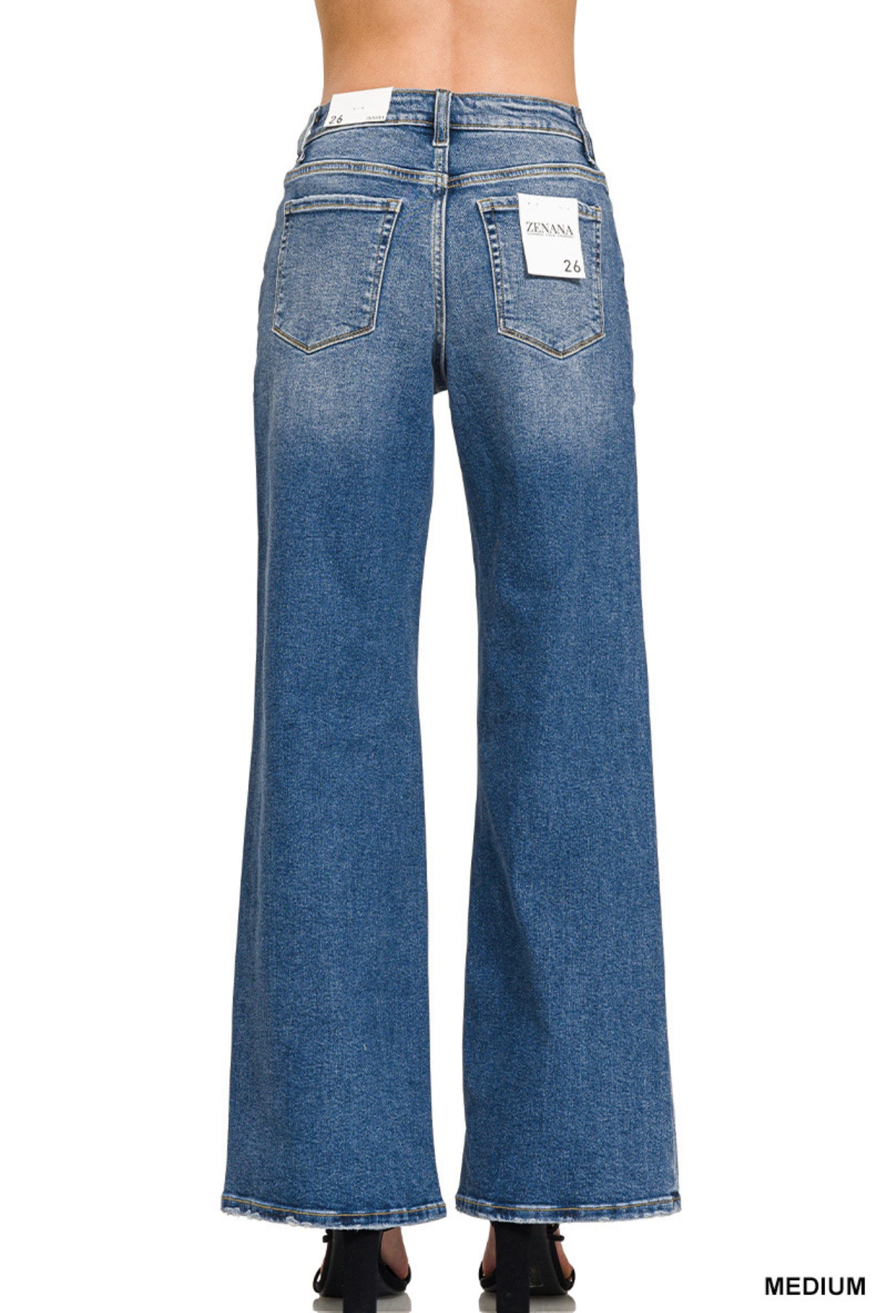 High Waist Straight Leg Medium Wash Denim Pants