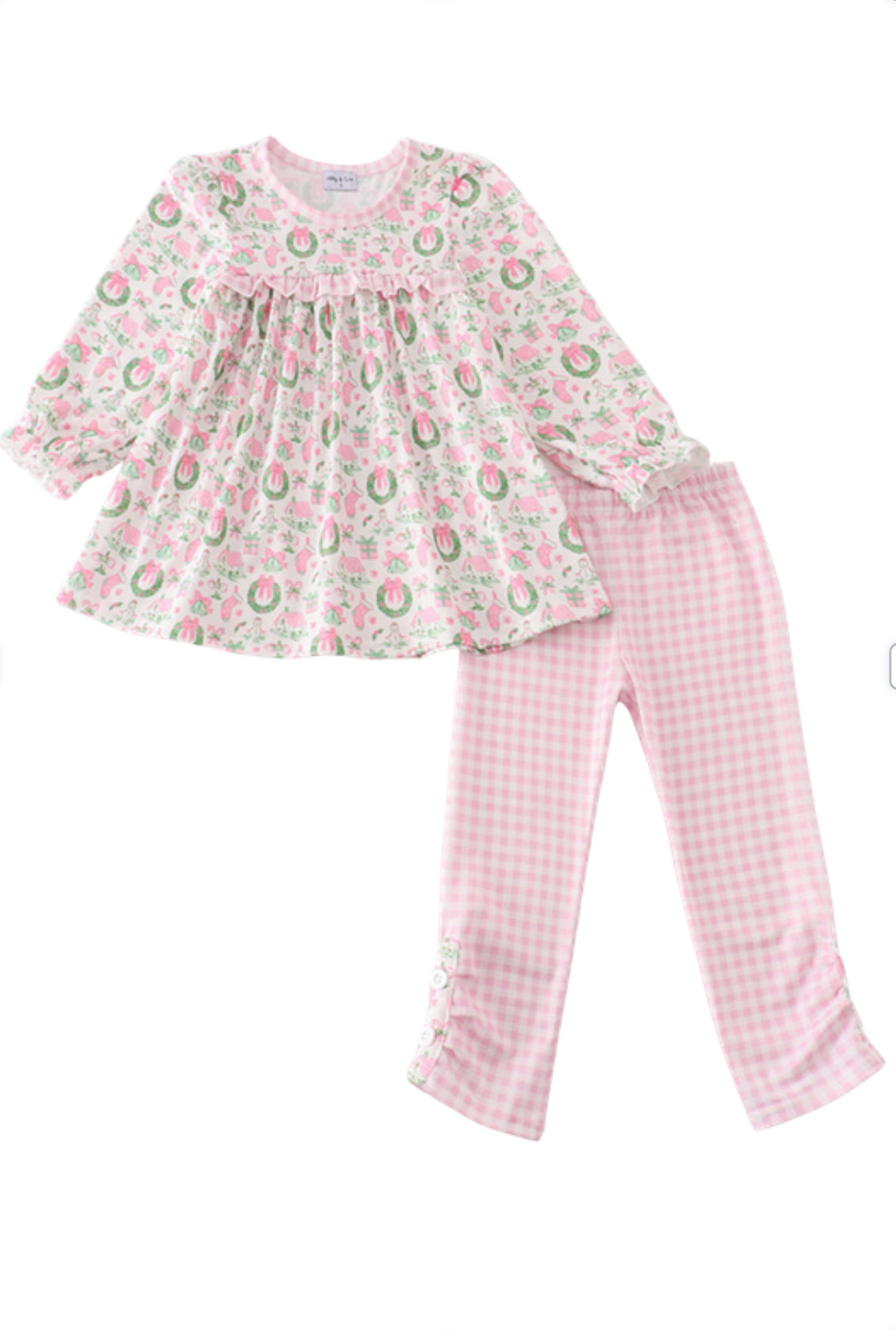 Pink Watercolor Christmas Wreath Tunic Set