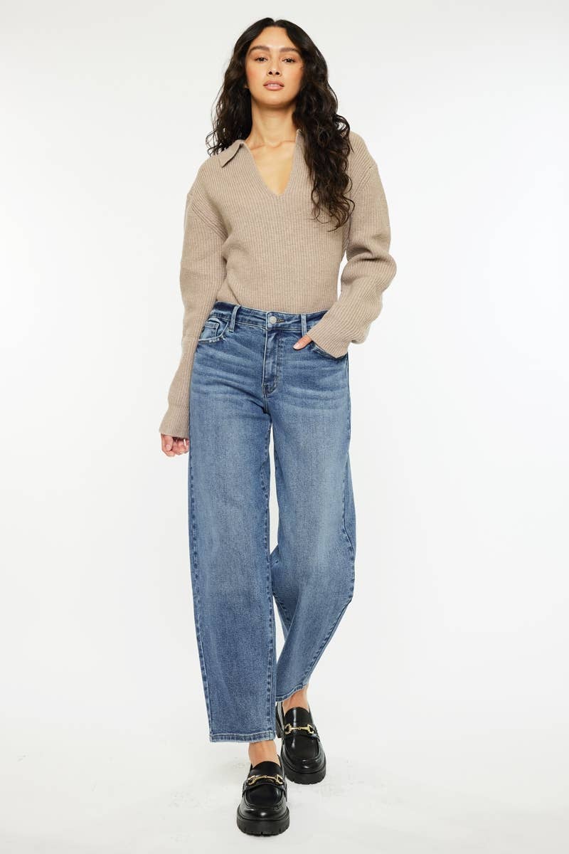 HIGH RISE BARREL FIT JEANS