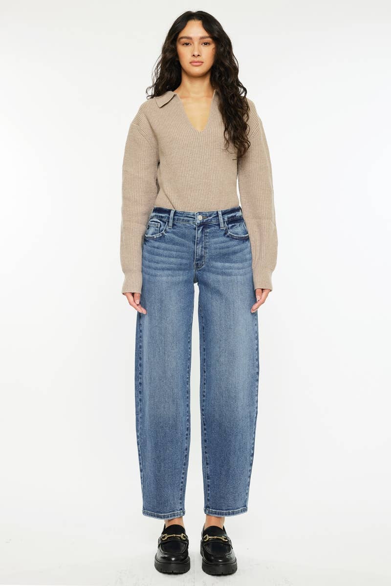 HIGH RISE BARREL FIT JEANS