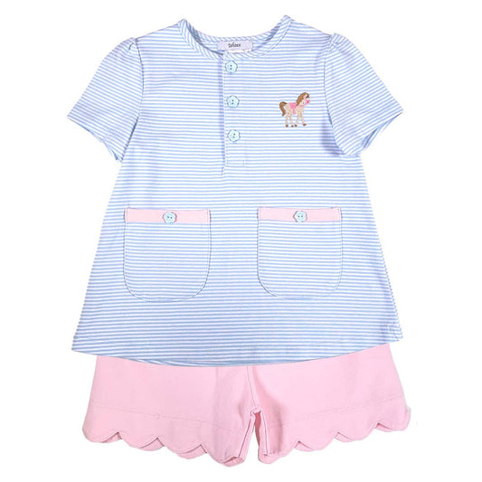 Horse Applique Girl's Shorts Set