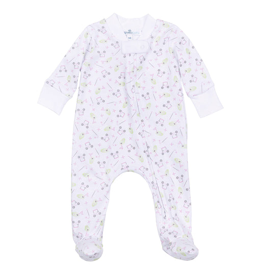 Tiny Tee Time Print Zip Footie - Pink